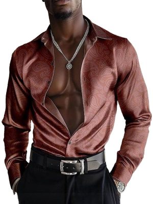 Men's Luxury Cashmere Blend Satin Dress Shirt with Long Sleeves