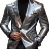 Stylish Silver Leather Blazer – Single-Breasted Lapel Jacket with 24-Hour Shipping