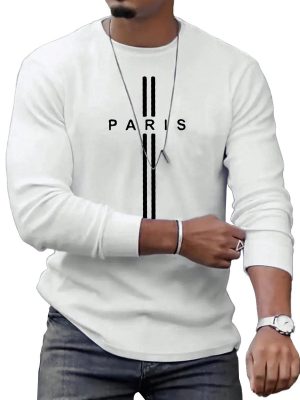Men's Casual Long Sleeve Round Neck T-Shirt with Letter Print - Everyday Comfort Fit