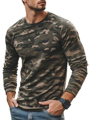 Men's Camo Print Long Sleeve T-Shirt - Casual Round Neck Cotton Tee for Men