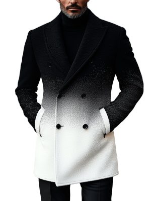 Stylish Gradient Double-Breasted Wool Coat for Men & Women – Fast 24-Hour Shipping