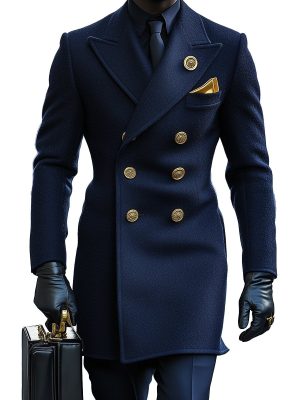 Men's Wool Double-Breasted Business Overcoat with Notched Lapel – Ships in 24 Hours
