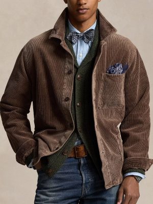 Men's Vintage Corduroy Blazer Jacket - Single Breasted Solid Color with 24-Hour Shipping