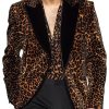 Leopard Print Velvet Blazer with Contrast Lapels – Stylish Single-Breasted Jacket, Ships in 24 Hours