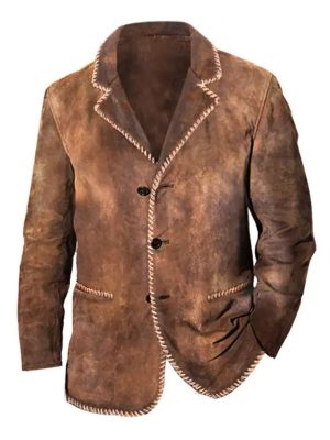 Vintage Suede Casual Blazer with Pocket & Lapel Detail – Fast 24-Hour Shipping