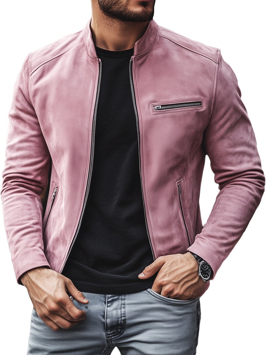 Trendy Suede Jacket with Zipper & Multi-Pockets – Fast 24-Hour Shipping