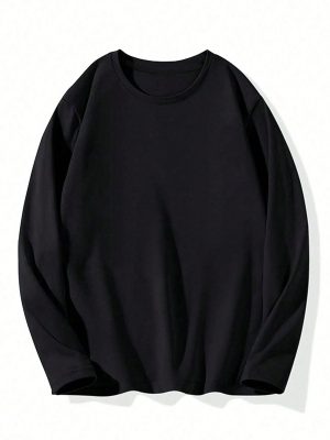 Men's Solid Color Long Sleeve Round Neck T-Shirt – Casual Cotton Tee for Everyday Wear