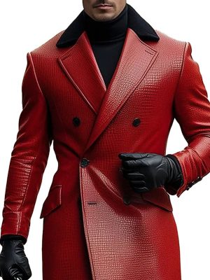 Business-Style Double-Breasted Leather Overcoat with 24-Hour Shipping
