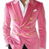 Men's Pink Velvet Vintage Double-Breasted Blazer – Fast 24-Hour Shipping