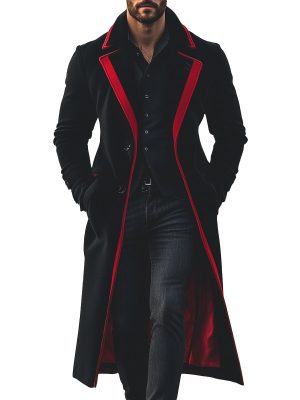 Fashion Long Woolen Coat with Contrast Color Design – Fast 24-Hour Shipping