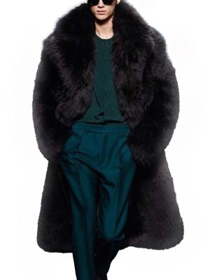 Men's Black Long Fur Coat – Elegant Warm Winter Overcoat with 24-Hour Shipping