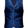 Men's Retro Denim Vest with Front Pockets – Solid Color Casual Suit Vest, Ships in 24 Hours