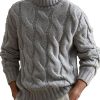 Gray Turtleneck Cable Knit Pullover Sweater – Fast 24-Hour Shipping