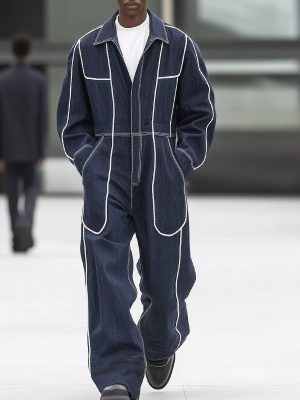 Men's Vintage Denim Jumpsuit with Multi-Pockets – Contrast Color Design, Fast 24-Hour Shipping