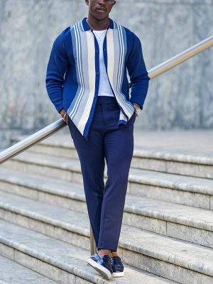 Striped Knit Cardigan with Lapel & Buttons – Casual Lightweight Sweater, Ships in 24 Hours