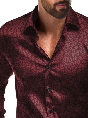Men's Vintage Leopard Print Long Sleeve Button Down Shirt