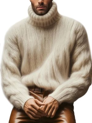 Mohair Knit Sweater with High Neck & Long Sleeves – Fast 24-Hour Shipping