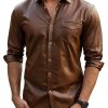 Men's Vintage Leather Long Sleeve Casual Shirt with Pocket – Fast 24-Hour Shipping
