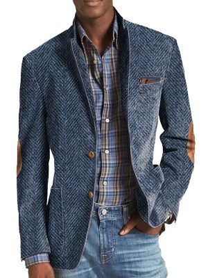Vintage Herringbone Suede Blazer with 3 Pockets – Casual Jacket, Ships in 24 Hours