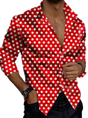 Men's Casual Long Sleeve Polka Dot Shirt - Stylish Printed Button Down for Everyday Wear