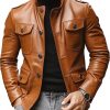 Men's Casual Leather Jacket with Stand Collar & Single-Breasted Design – Ships in 24 Hours