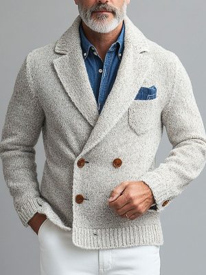 Men's Vintage Double-Breasted Knitted Cardigan – Casual Lapel Sweater with 24-Hour Shipping