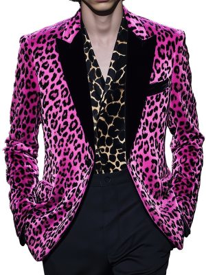 Men's Pink Leopard Print Velvet Blazer – Stylish Fashion Blazer with 24-Hour Fast Shipping
