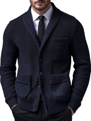 Solid Color Knitted Cardigan with Lapel Collar & 3 Pockets – Ships in 24 Hours