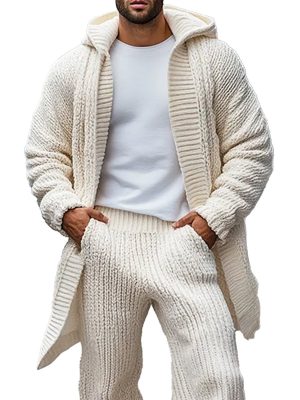 Casual Loose-Fit Solid Hooded Knit Cardigan – Fast 24-Hour Shipping
