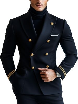 Vintage Navy Double-Breasted Blazer with Multi-Pockets – Fast 24-Hour Shipping