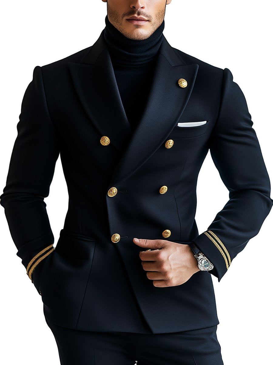 Vintage Navy Double-Breasted Blazer with Multi-Pockets – Fast 24-Hour Shipping