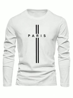 Men's Casual Long Sleeve Round Neck T-Shirt with Letter Print - Everyday Comfort Fit