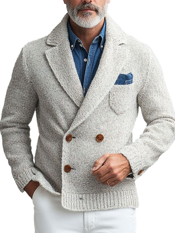 Men's Vintage Double-Breasted Knitted Cardigan – Casual Lapel Sweater with 24-Hour Shipping