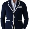 Men's Contrast Color Knit Cardigan with Lapel & Pocket – Single-Breasted, Fast 24-Hour Shipping