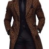Men's Leopard Print Wool Coat with Notched Lapel – Single-Breasted Winter Overcoat, Ships in 24 Hours