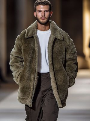 Men's Warm Teddy Fur Coat with Lapel Collar, Double Pockets & Zipper Closure – Ships in 24 Hours