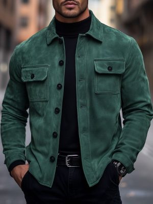 Men's Vintage Suede Jacket with Lapel & Double Pockets – Fast 24-Hour Shipping
