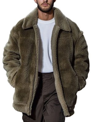 Men's Warm Teddy Fur Coat with Lapel Collar, Double Pockets & Zipper Closure – Ships in 24 Hours