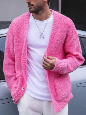 Men's Loose Knit Cardigan – Single-Breasted, Double-Pocket Casual Sweater with 24-Hour Shipping