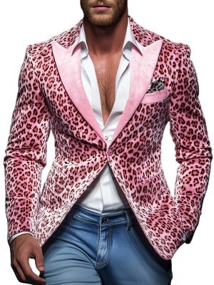 Leopard Print Velvet Blazer for Men & Women – Casual Lapel Jacket with 24-Hour Fast Shipping