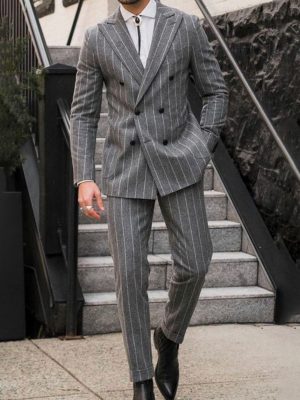 Vintage-Inspired Striped Suit Pants with Functional Pocket – Classic Retro Men's Trousers