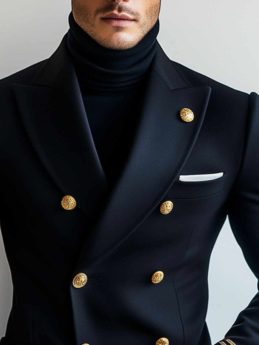 Vintage Navy Double-Breasted Blazer with Multi-Pockets – Fast 24-Hour Shipping