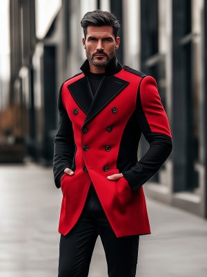 Stylish Contrast Color Double-Breasted Wool Coat – Fast 24-Hour Shipping