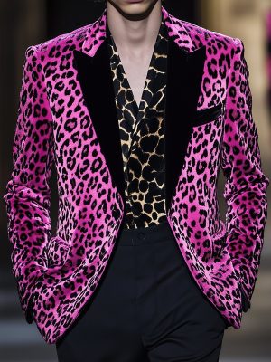 Men's Pink Leopard Print Velvet Blazer – Stylish Fashion Blazer with 24-Hour Fast Shipping