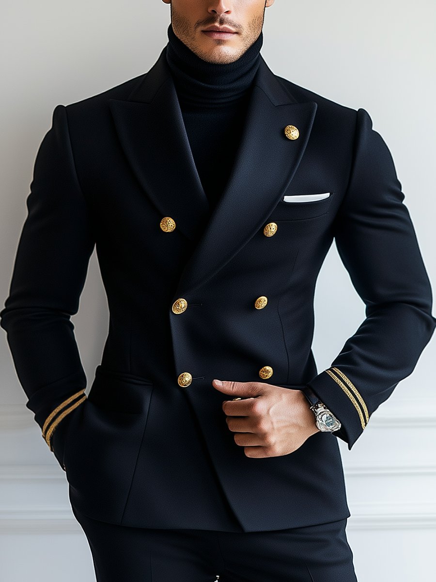 Vintage Navy Double-Breasted Blazer with Multi-Pockets – Fast 24-Hour Shipping