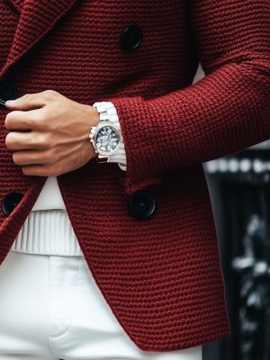 Vintage Double-Breasted Knitted Blazer with Multi-Pocket Detail – Casual Lapel Jacket, Ships in 24 Hours