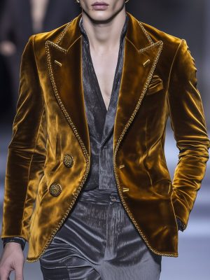 British Style Velvet Blazer for Men – Two-Button Casual Lapel Jacket with 24-Hour Shipping