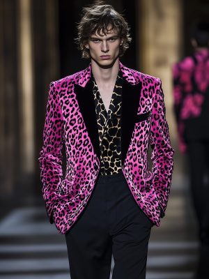 Men's Pink Leopard Print Velvet Blazer – Stylish Fashion Blazer with 24-Hour Fast Shipping