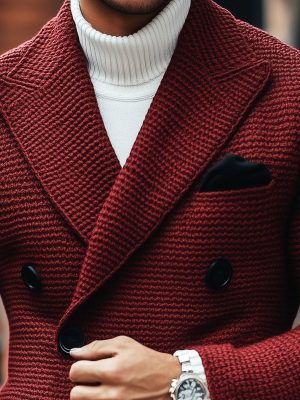 Vintage Double-Breasted Knitted Blazer with Multi-Pocket Detail – Casual Lapel Jacket, Ships in 24 Hours