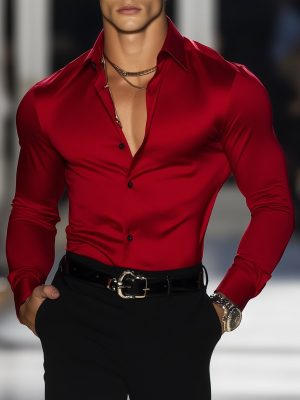 Retro Red Long Sleeve Shirt for Men - Fast 24-Hour Shipping